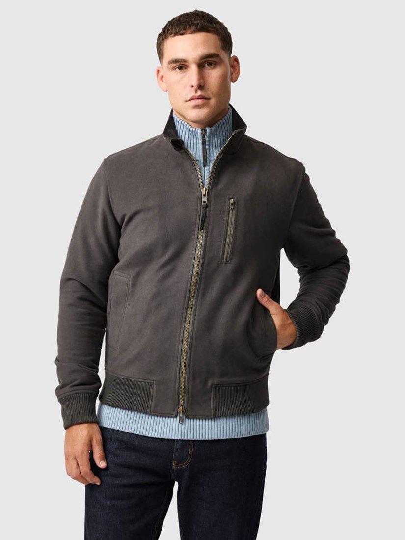 Product image 1 of 6, which shows Rodd & Gunn Upper Hutt Insulated Brushed Cotton Bomber Jacket, Pewter, XS