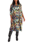 chesca Garden Jersey Midi Dress, Black/Multi