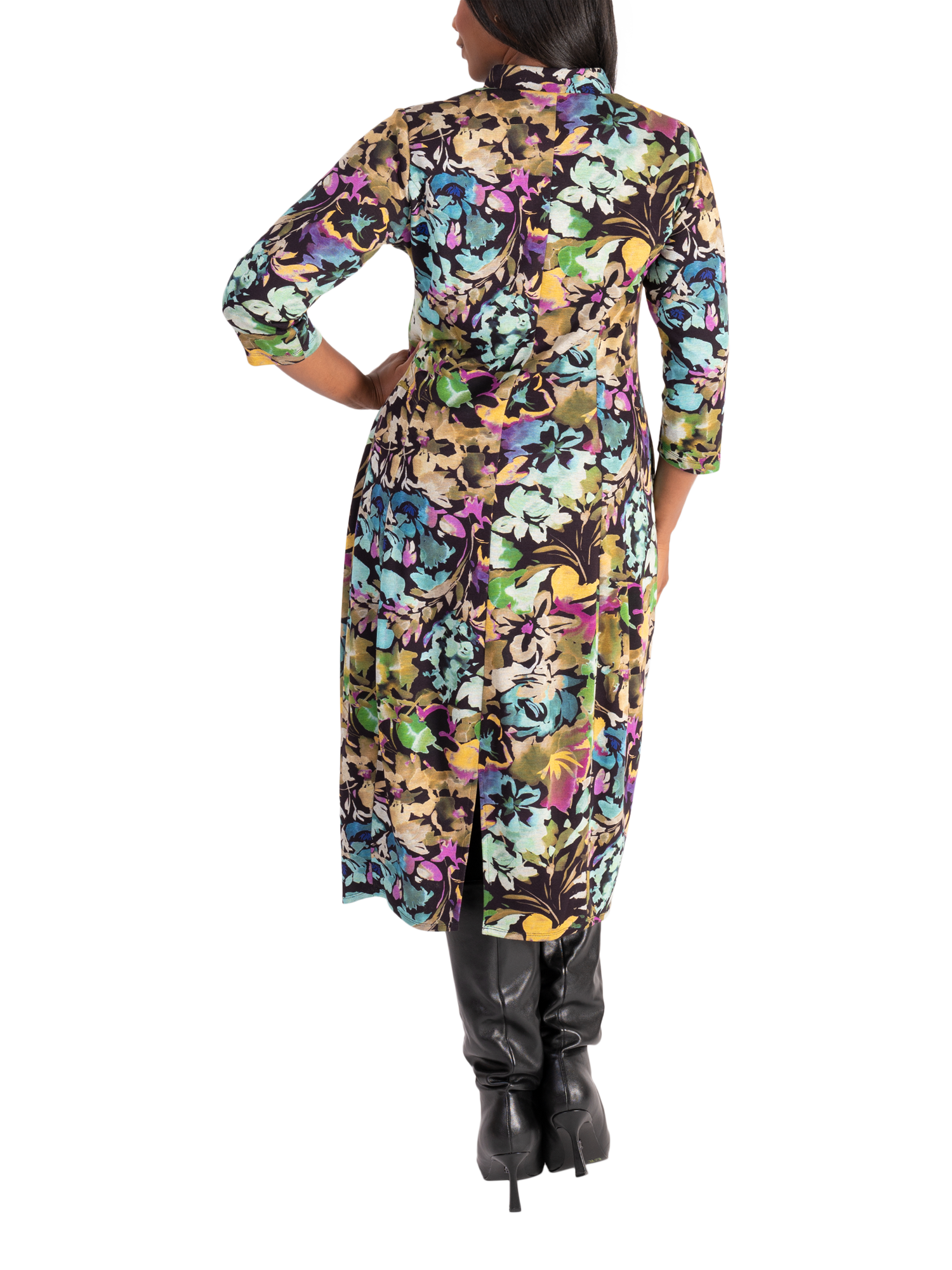Product image 2 of 6, which shows chesca Garden Jersey Midi Dress, Black/Multi, 12-14