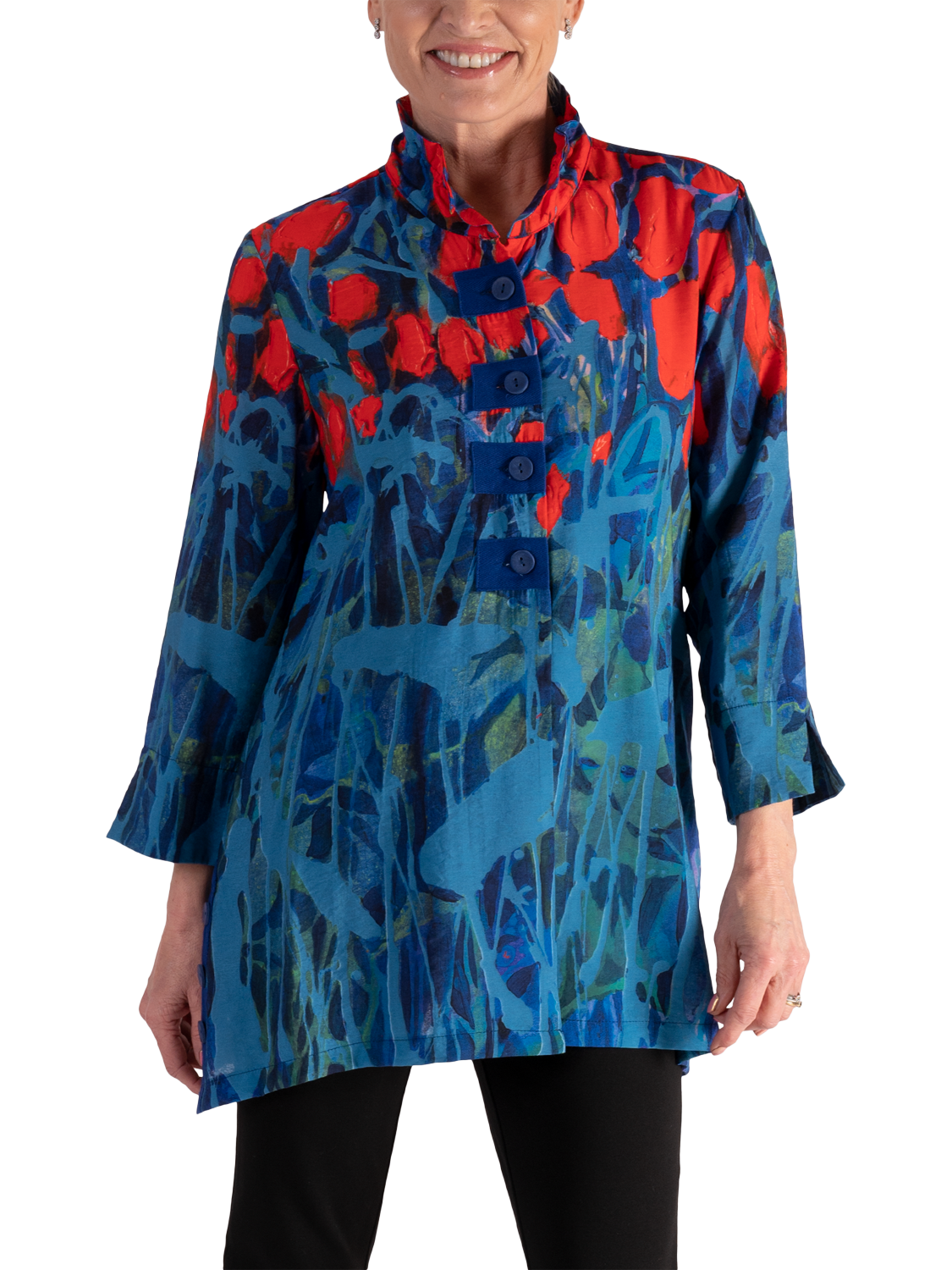 chesca Floral Art Shirt, Blue/Red