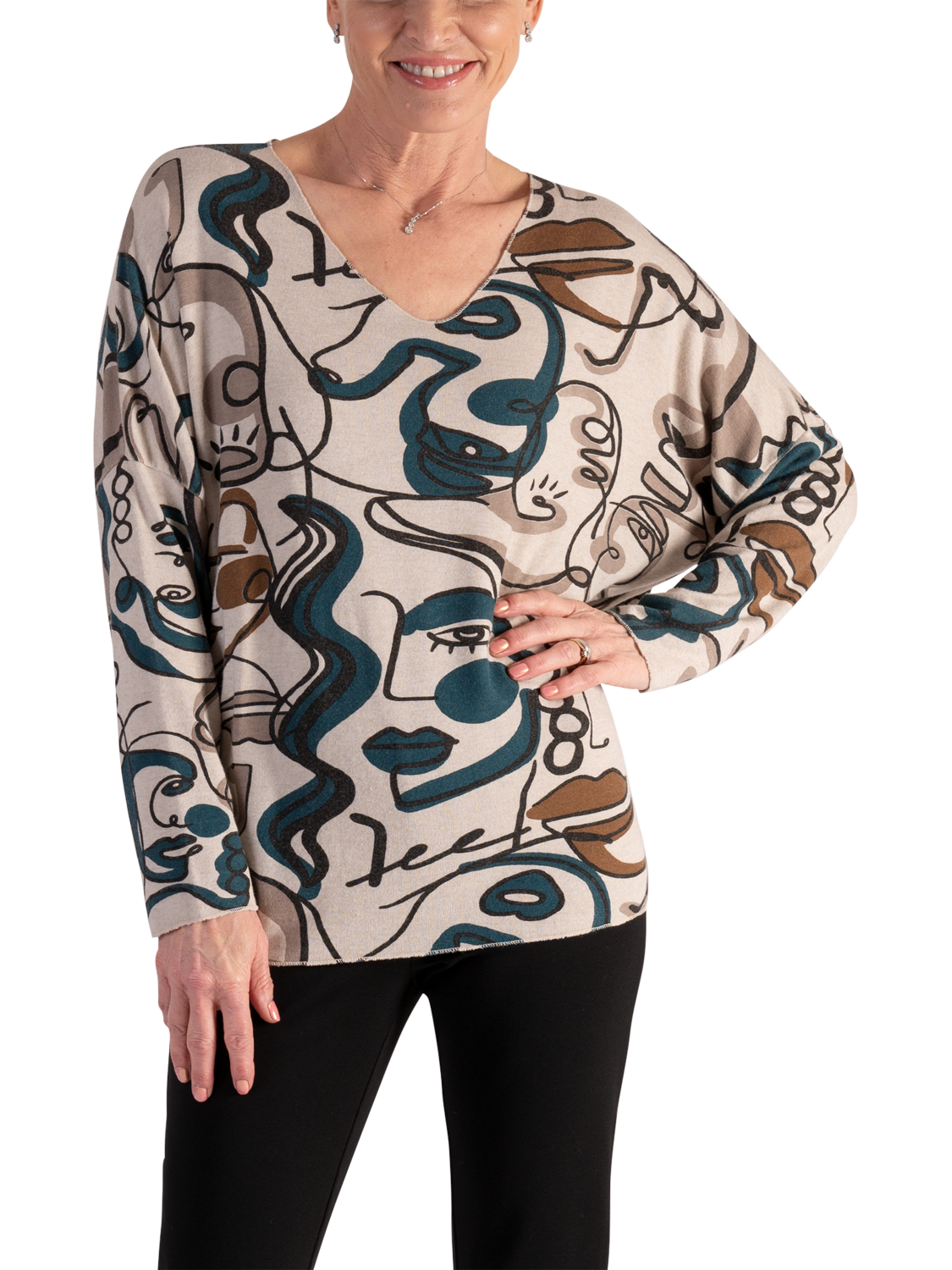chesca Art Jumper, Beige/Multi