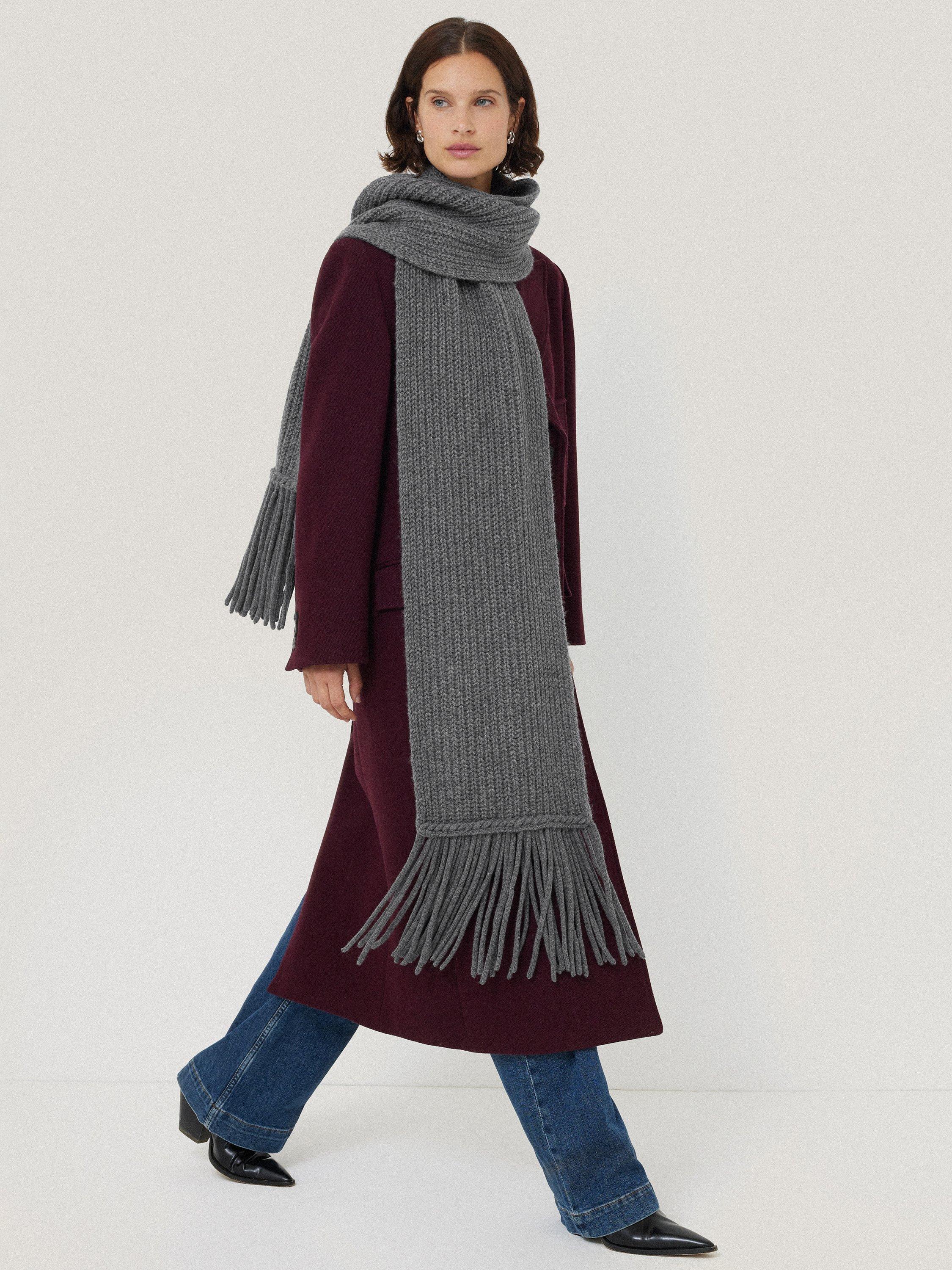 Jigsaw Chunky Fringed Lambswool Rich Scarf, Grey