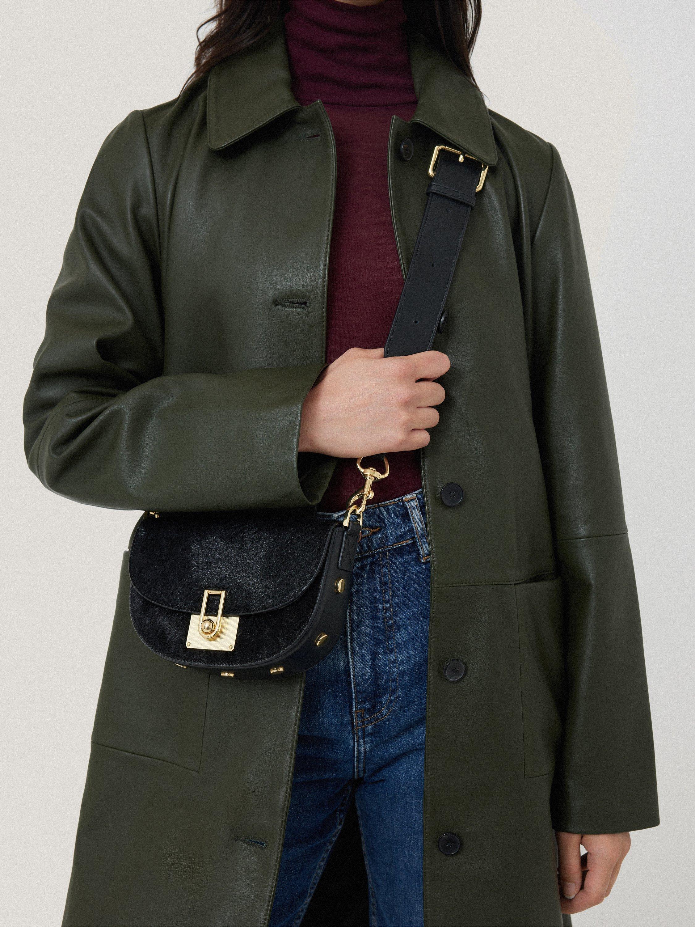 Product image 3 of 6, which shows Jigsaw Denbigh Leather Calf Hair Cross Body Bag, Black