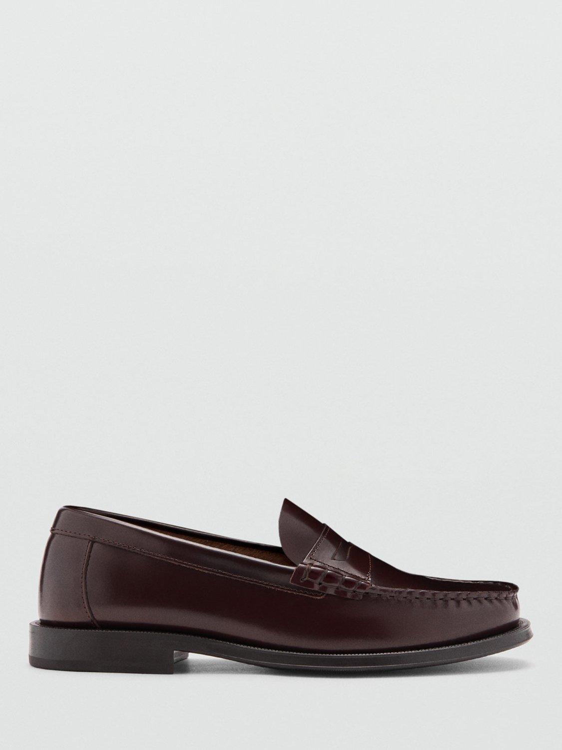 Product image 1 of 4, which shows Mango Clasic Leather Loafers, Dark Red, 10