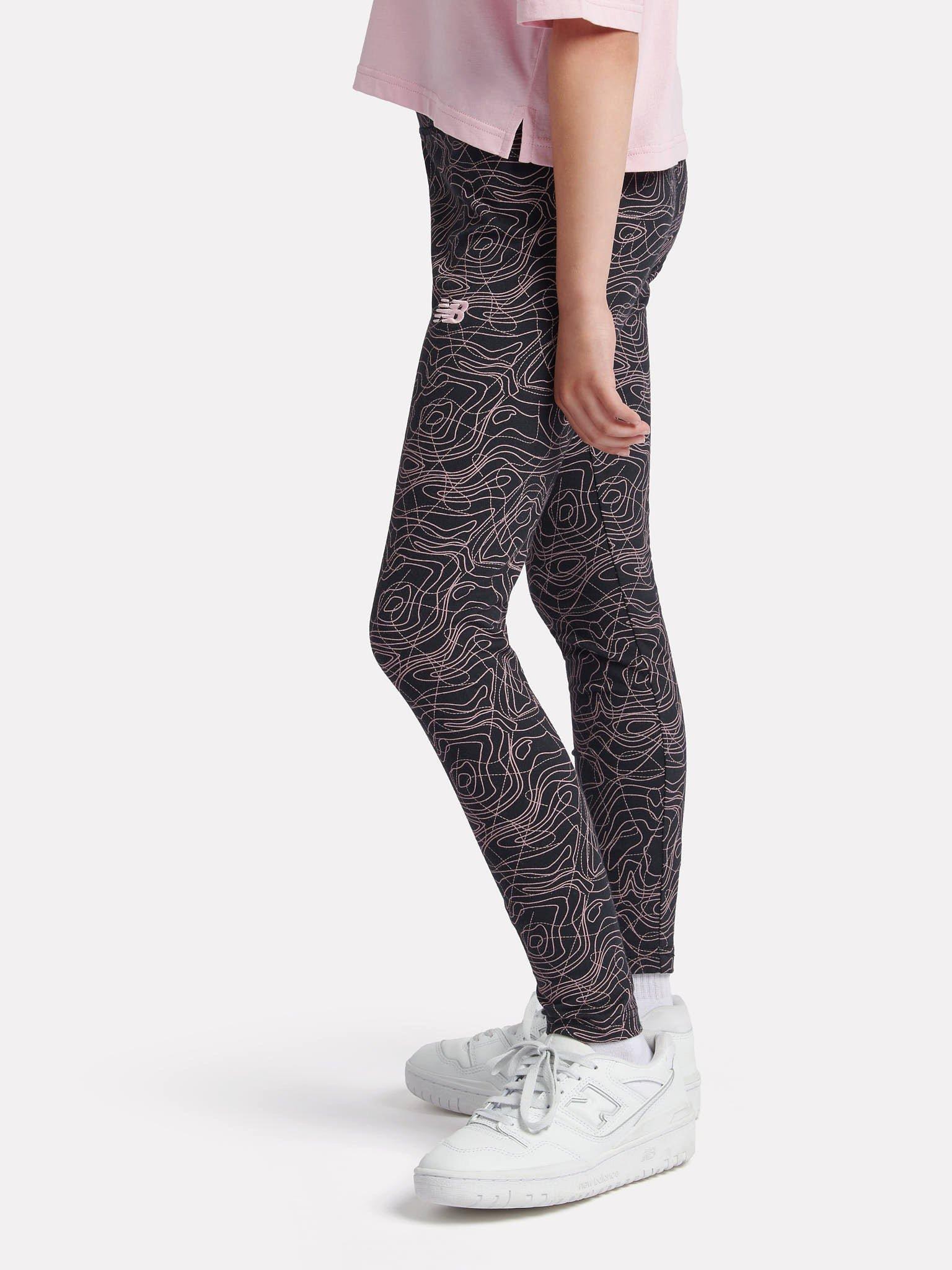 Product image 2 of 8, which shows New Balance Kids' Swirly Print Jersey Leggings, Caviar, 7-8 years