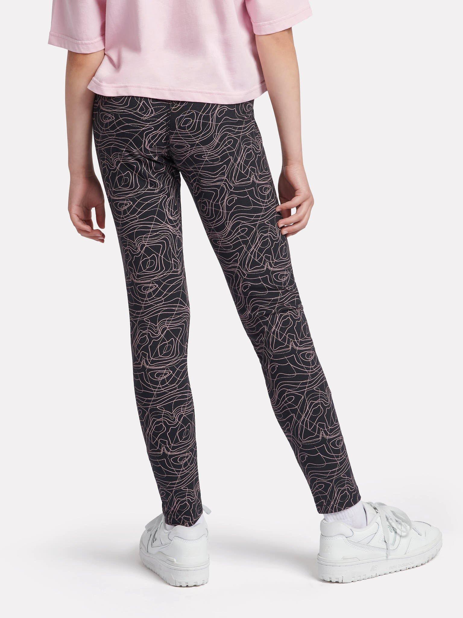 Product image 3 of 8, which shows New Balance Kids' Swirly Print Jersey Leggings, Caviar, 7-8 years