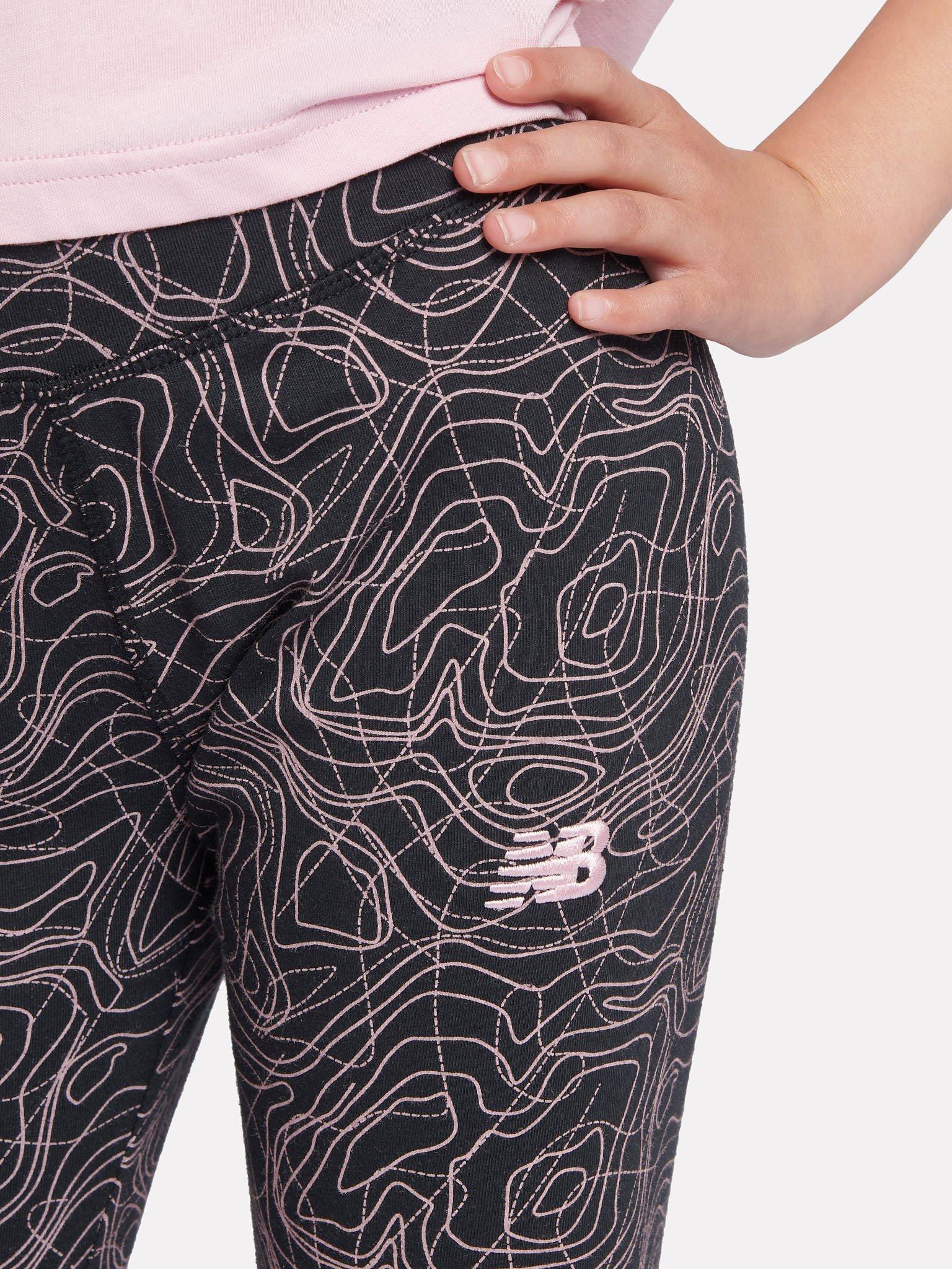 Product image 4 of 8, which shows New Balance Kids' Swirly Print Jersey Leggings, Caviar, 7-8 years