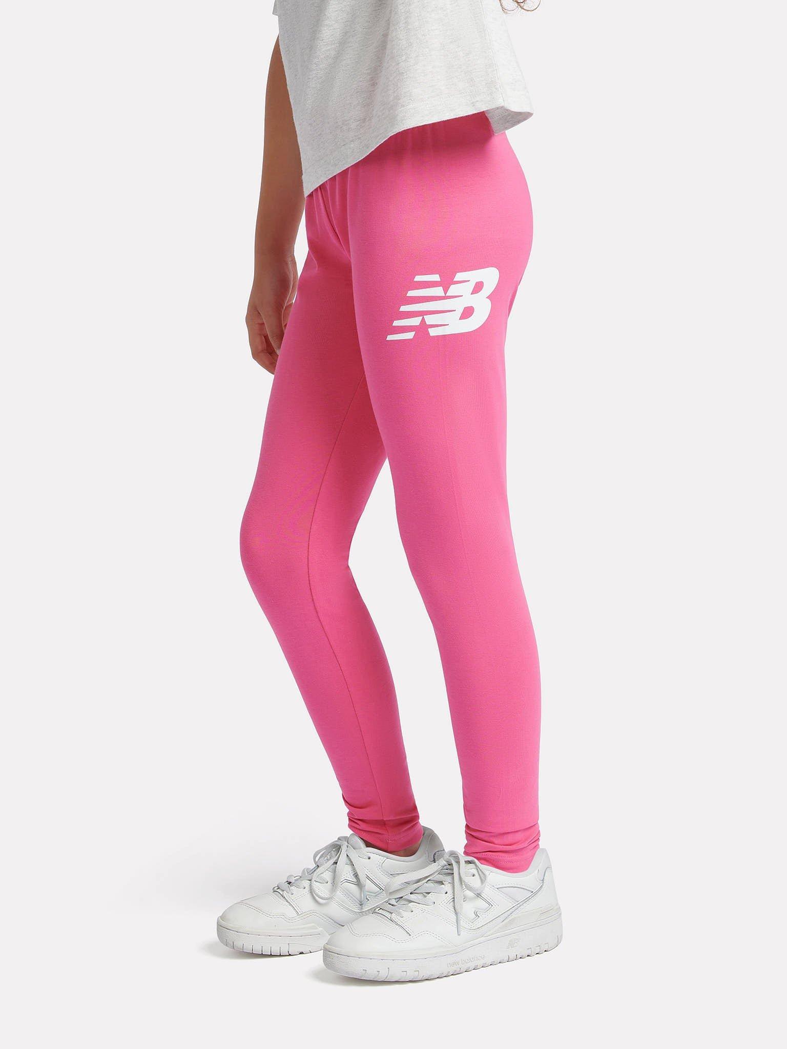 Product image 1 of 9, which shows New Balance Kids' Logo Elasticated Waist Leggings, Pink, 3-4 years