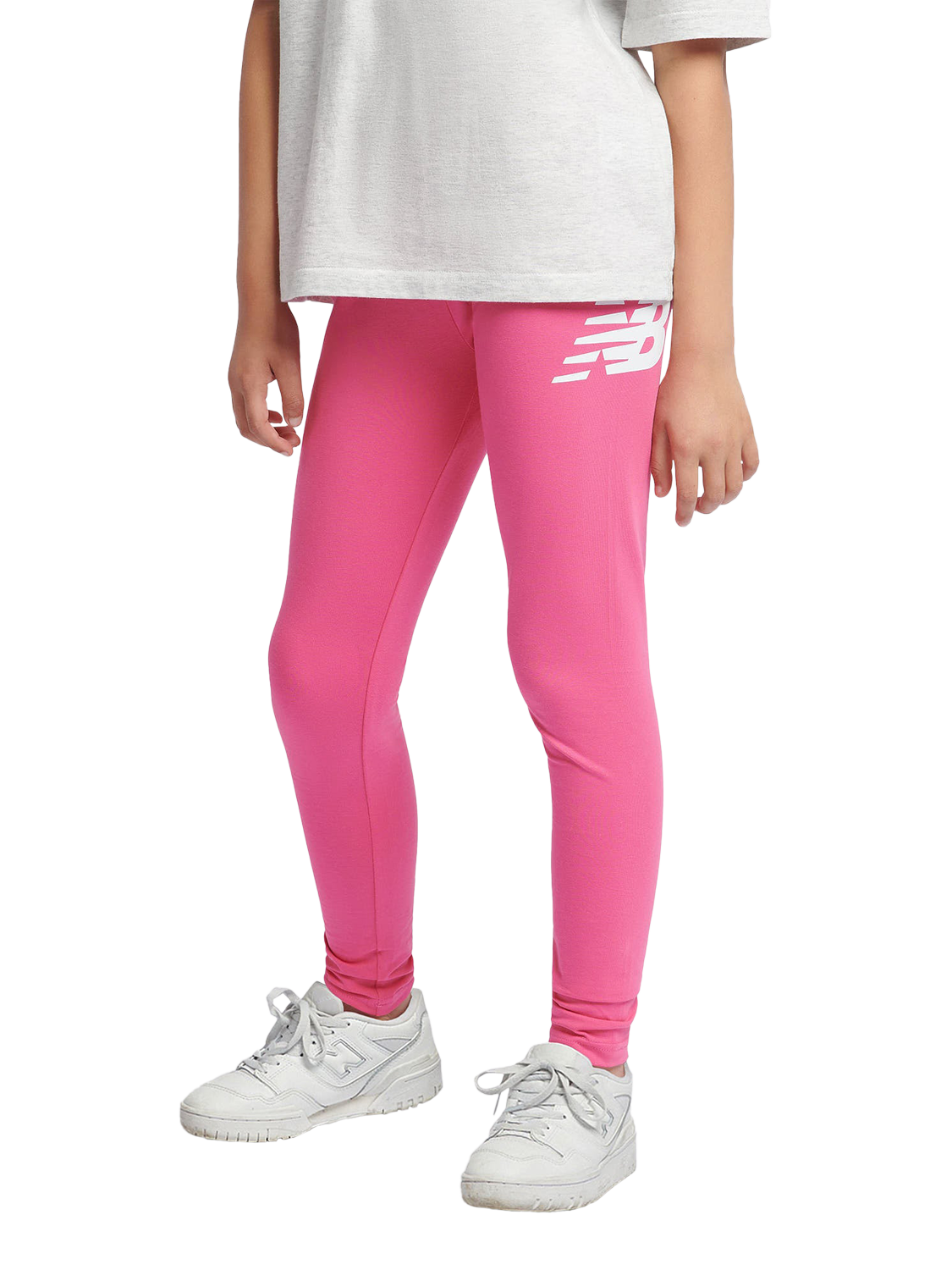 Product image 2 of 9, which shows New Balance Kids' Logo Elasticated Waist Leggings, Pink, 3-4 years