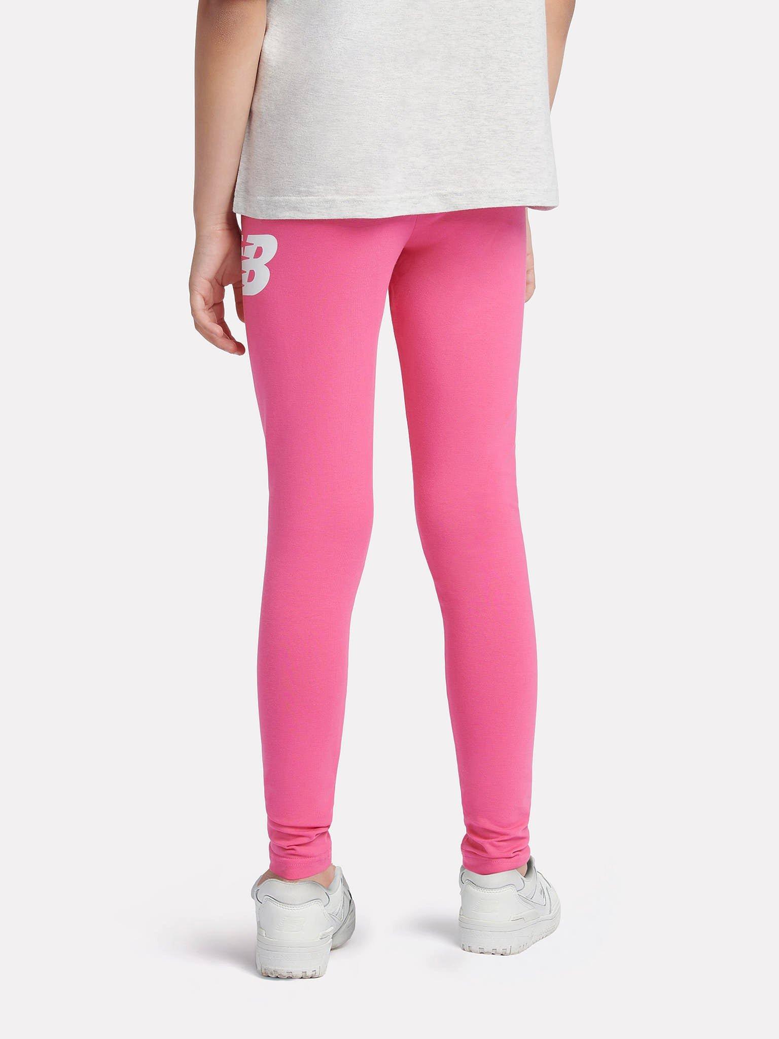 Product image 3 of 9, which shows New Balance Kids' Logo Elasticated Waist Leggings, Pink, 3-4 years