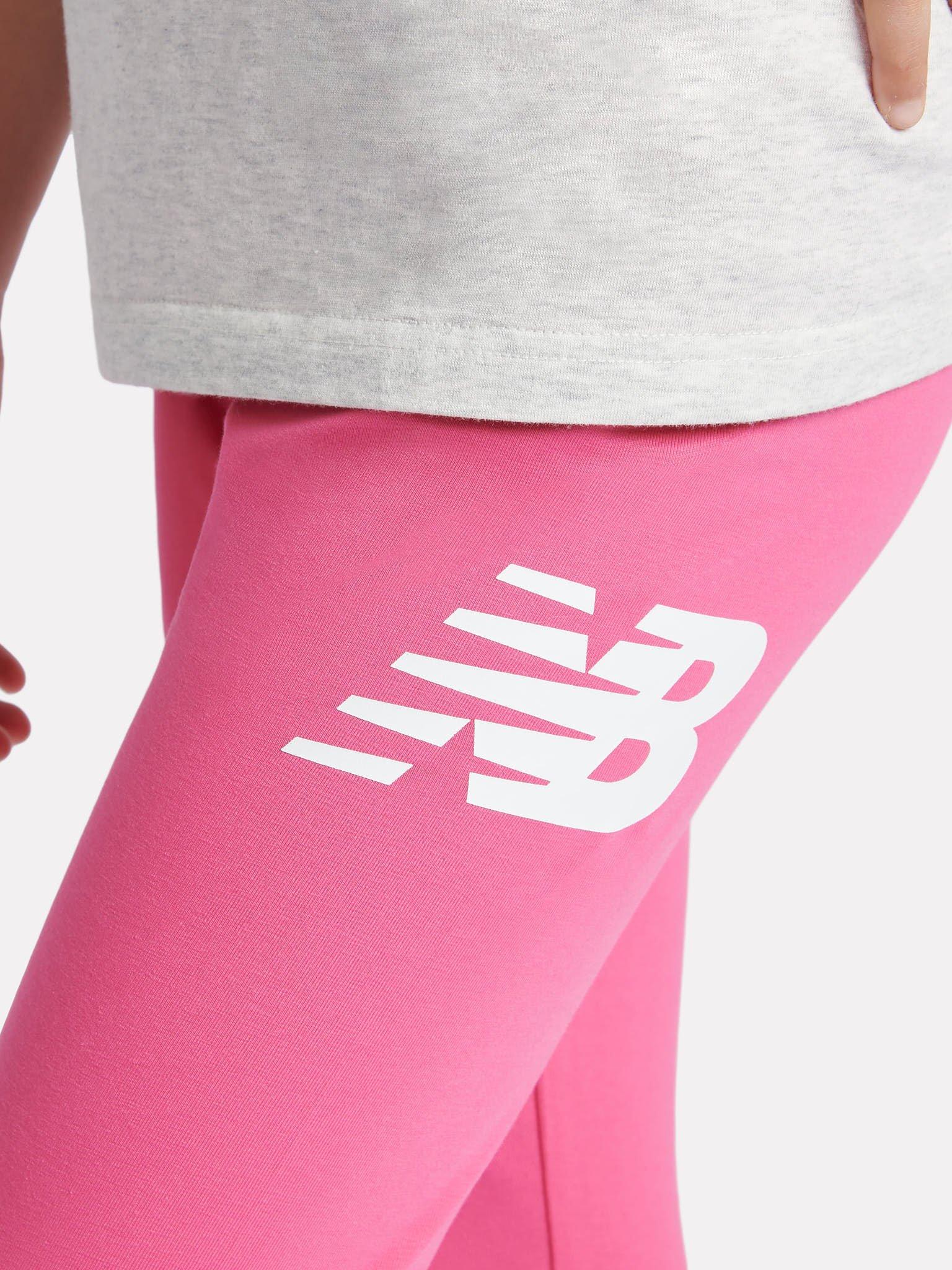 Product image 4 of 9, which shows New Balance Kids' Logo Elasticated Waist Leggings, Pink, 3-4 years