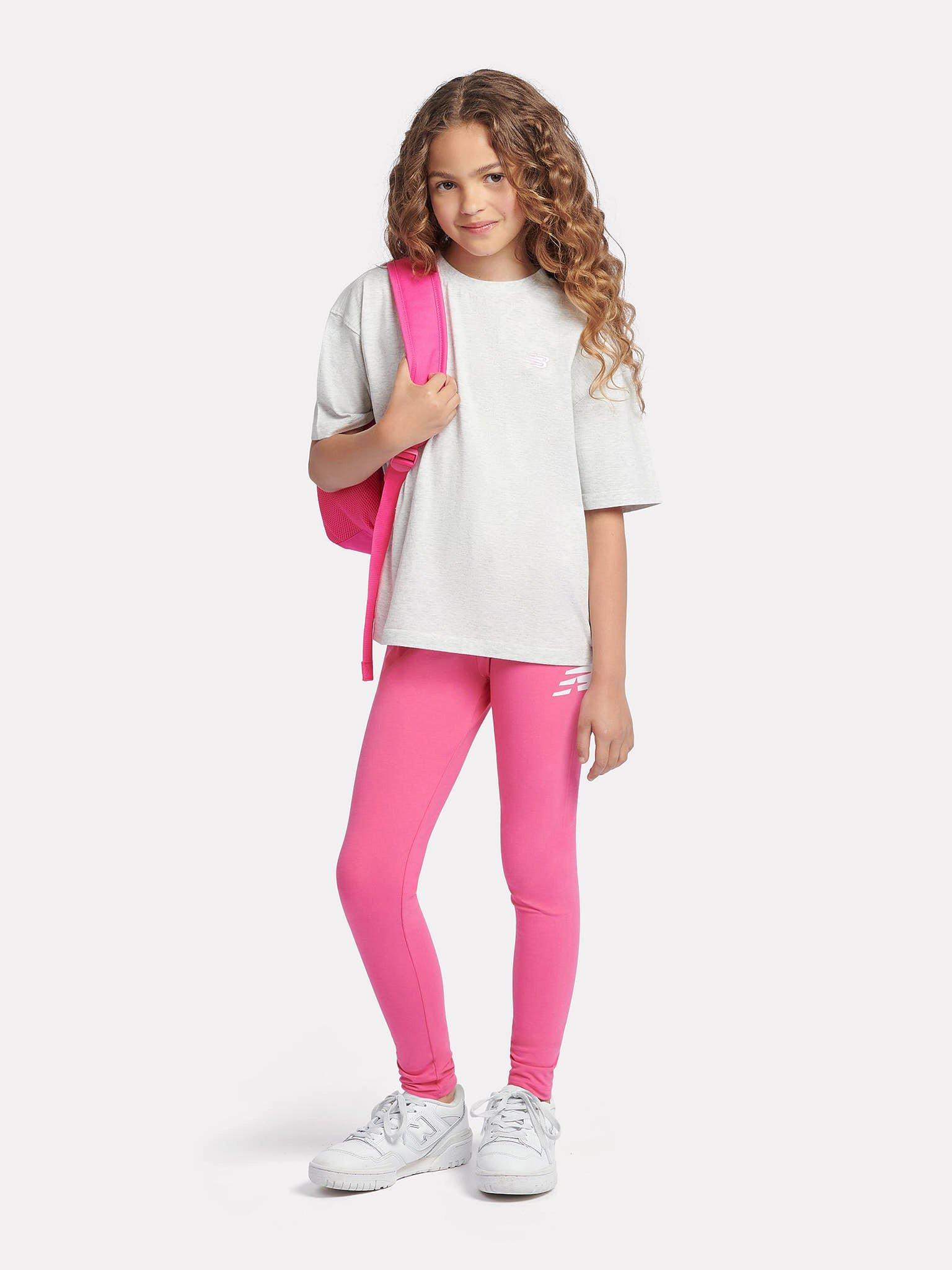 Product image 5 of 9, which shows New Balance Kids' Logo Elasticated Waist Leggings, Pink, 3-4 years