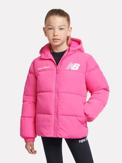 New Balance Kids' Logo Puffer Jacket, Hi Pink