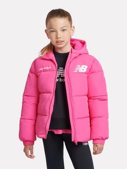 New Balance Kids' Logo Puffer Jacket - view 2, Hi Pink