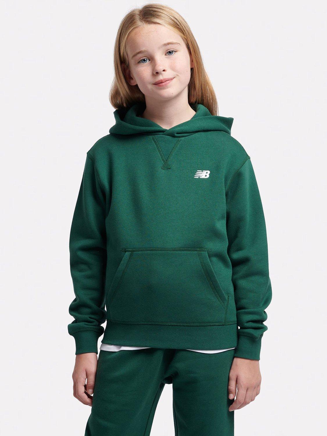 Product image 1 of 8, which shows New Balance Kids' Small Logo Brushed Back Hoodie, Nightwatch Green, 7-8 years