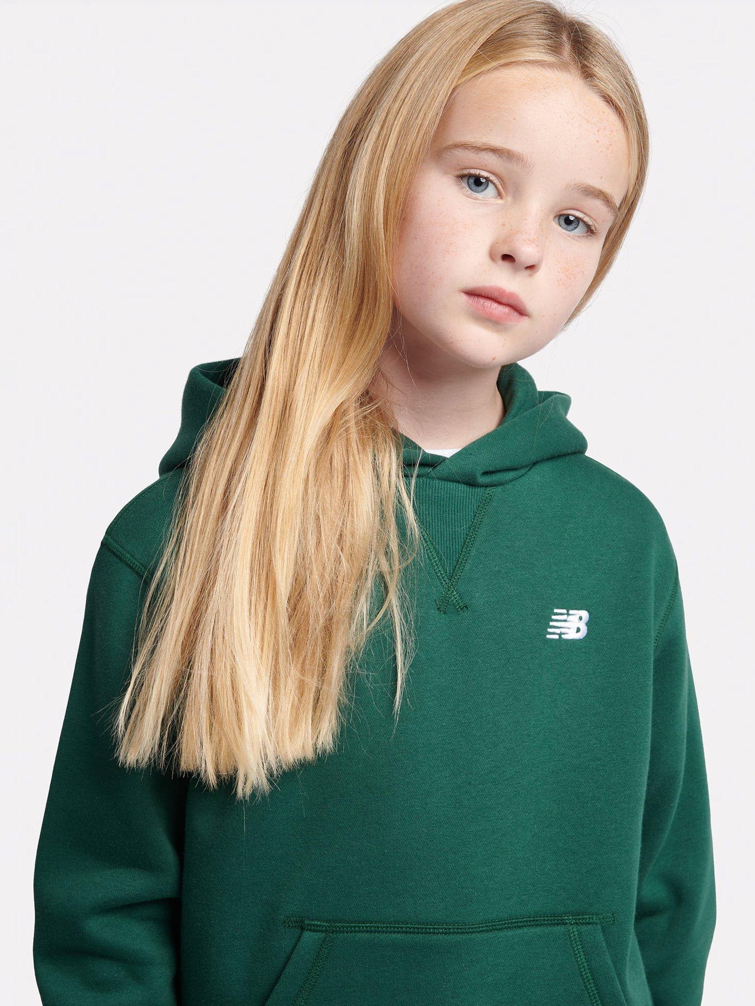 Product image 4 of 8, which shows New Balance Kids' Small Logo Brushed Back Hoodie, Nightwatch Green, 7-8 years
