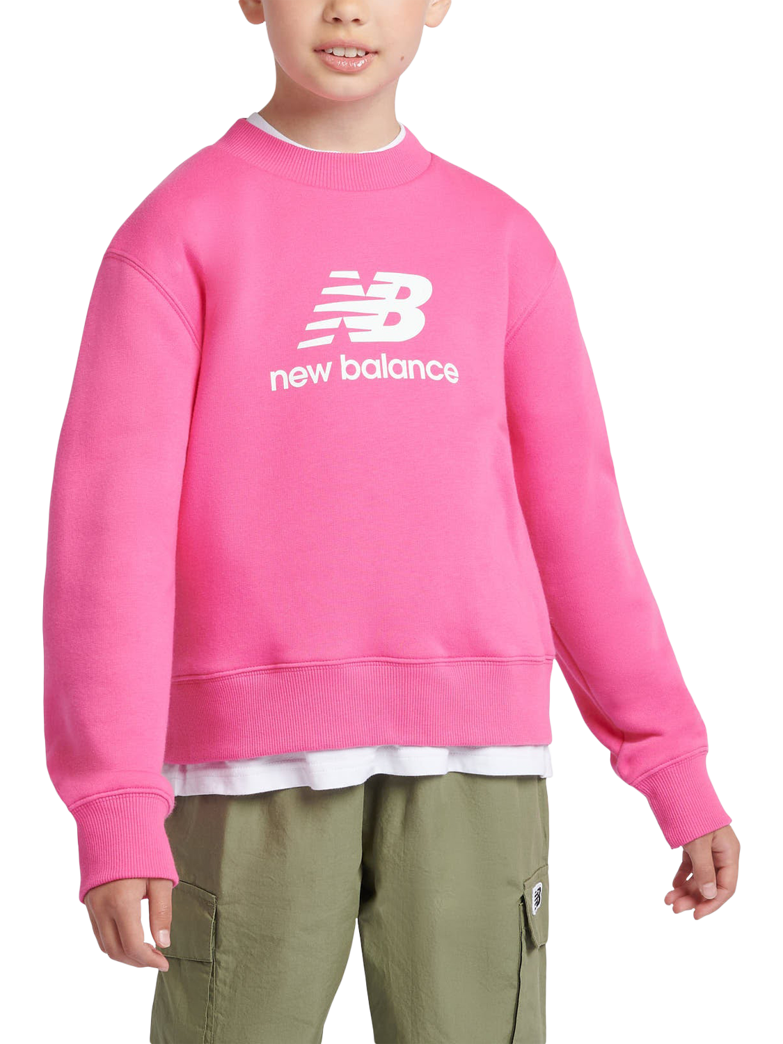 Product image 1 of 9, which shows New Balance Kids' Brushed Back Crew Sweatshirt, Pink, 3-4 years