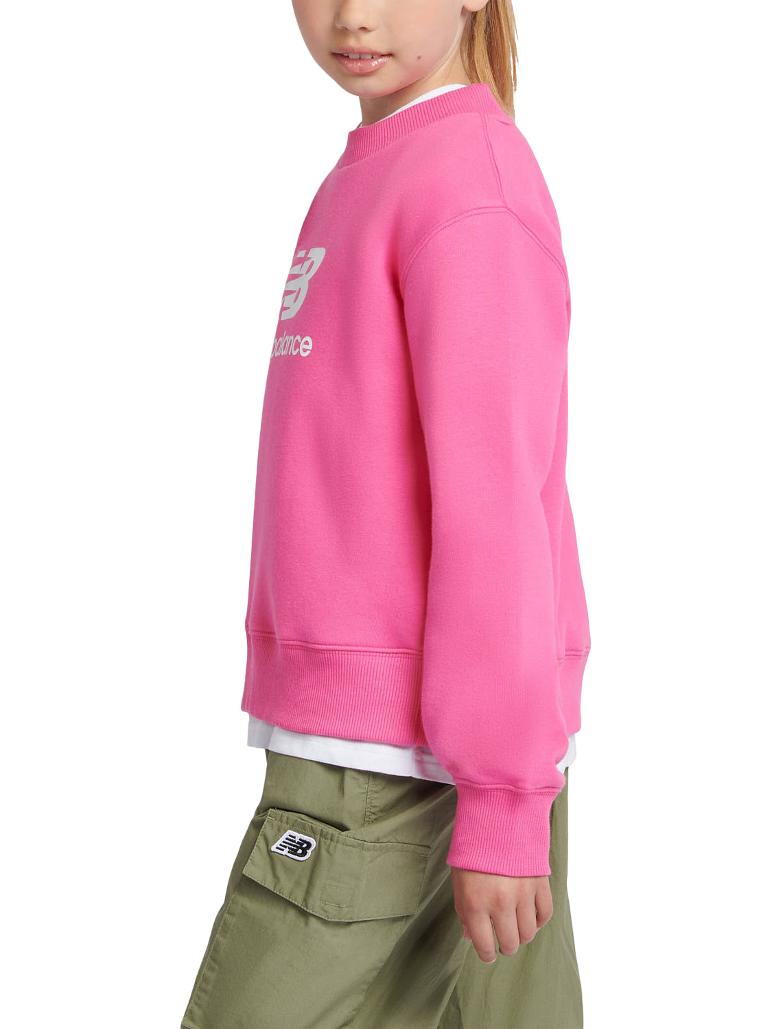 Product image 2 of 9, which shows New Balance Kids' Brushed Back Crew Sweatshirt, Pink, 3-4 years