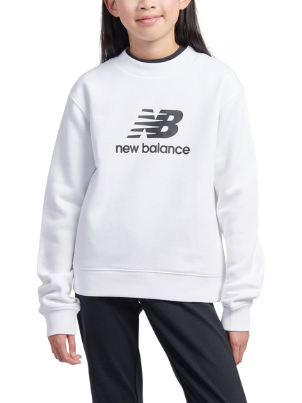 New Balance Kids' Brushed Back Crew Sweatshirt, Bright White