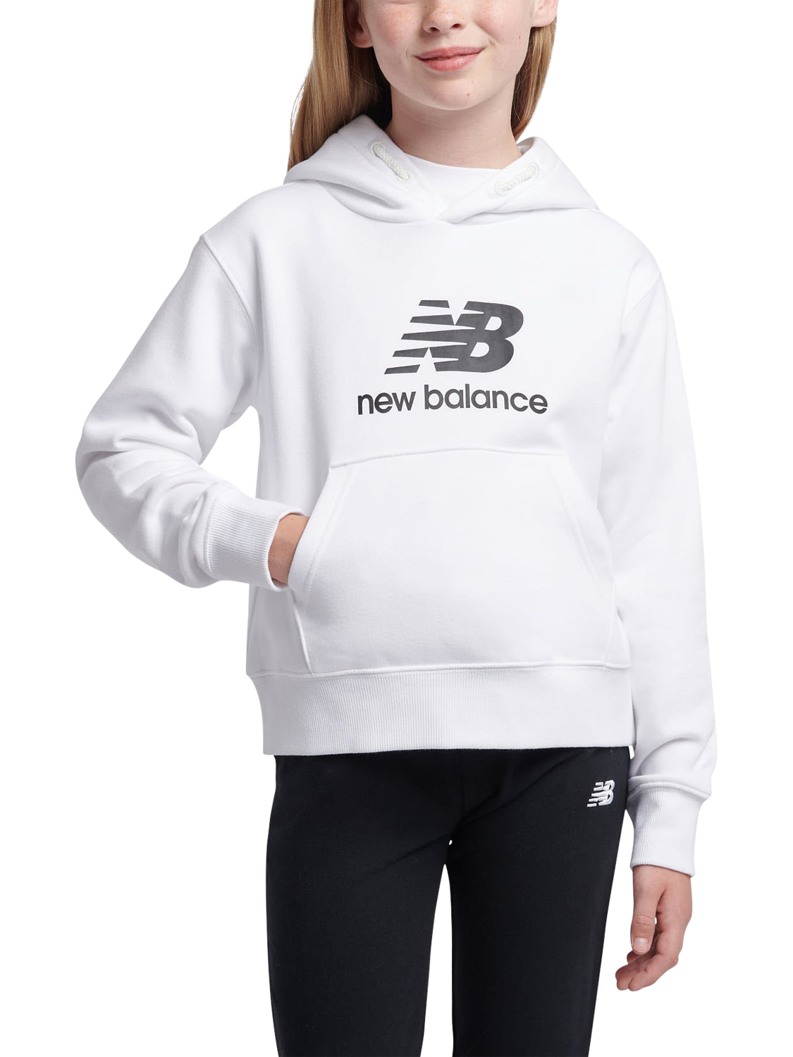 Product image 1 of 9, which shows New Balance Kids' Logo Brushed Back Hoodie, Bright White, 3-4 years