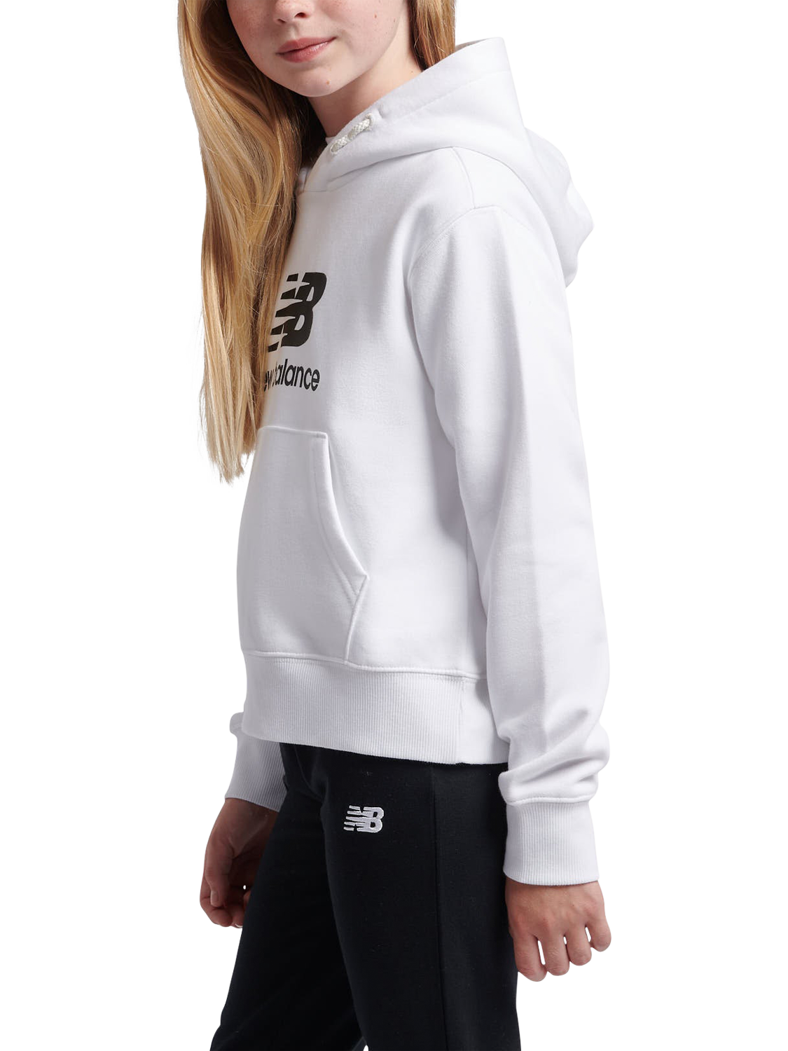 Product image 2 of 9, which shows New Balance Kids' Logo Brushed Back Hoodie, Bright White, 3-4 years