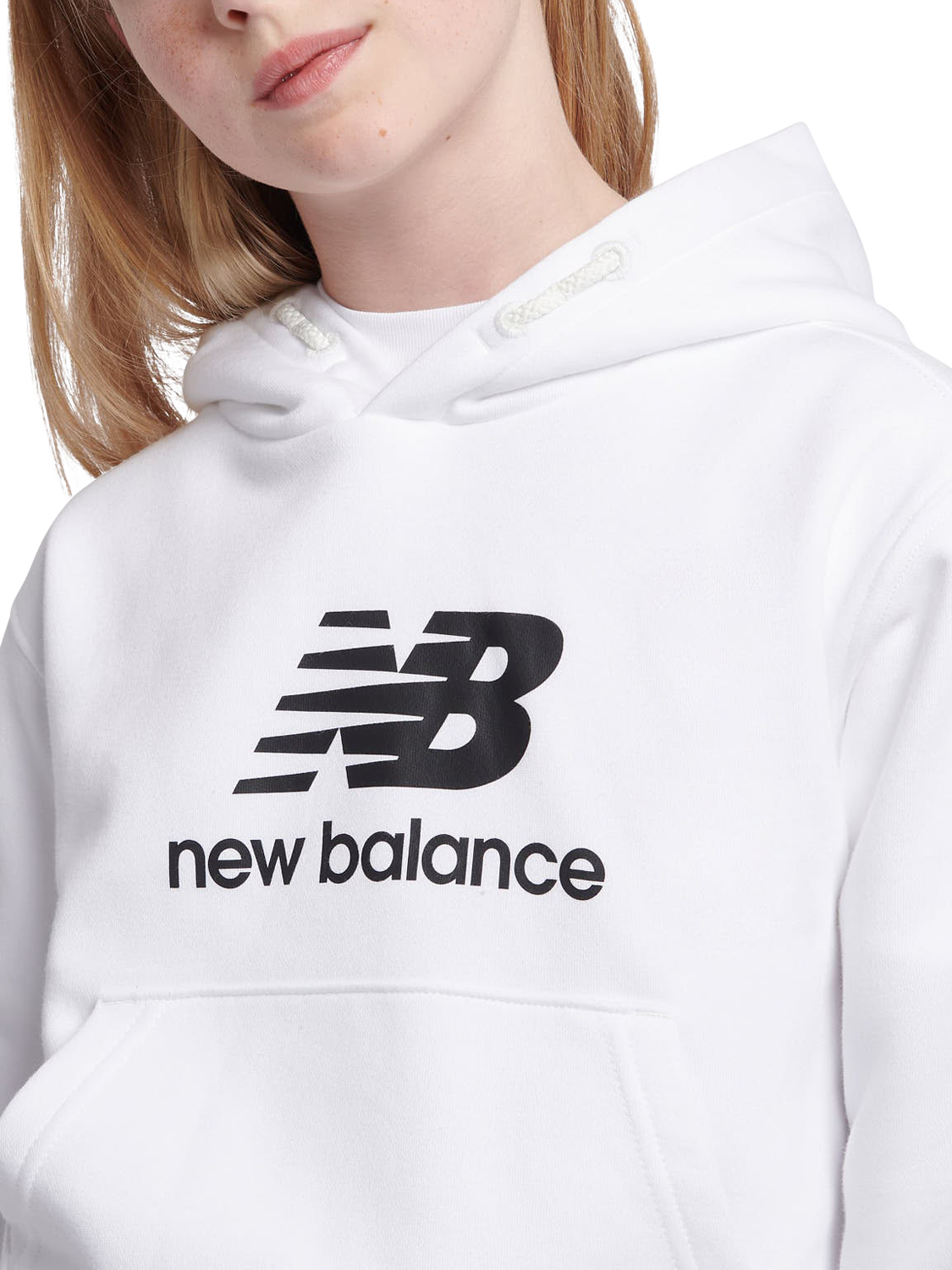 Product image 4 of 9, which shows New Balance Kids' Logo Brushed Back Hoodie, Bright White, 3-4 years