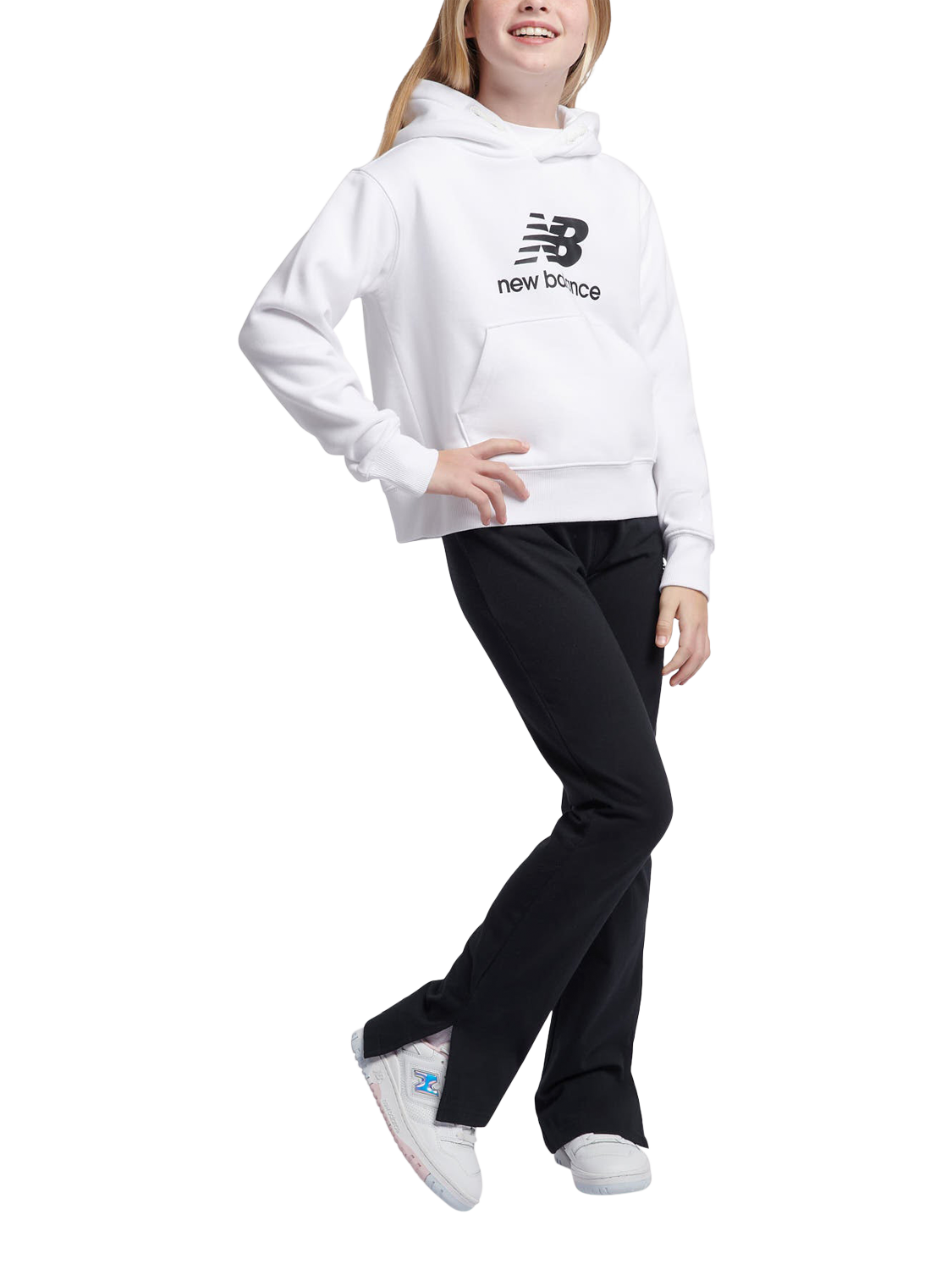 Product image 5 of 9, which shows New Balance Kids' Logo Brushed Back Hoodie, Bright White, 3-4 years