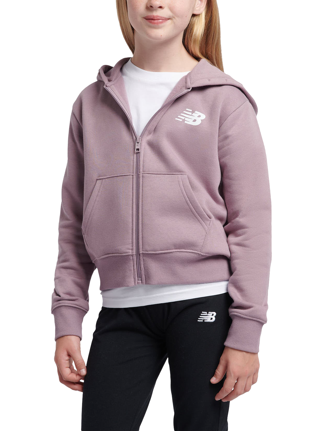 Product image 1 of 8, which shows New Balance Kids' Brushed Back Zip Hoodie, Ice Wine, 3-4 years
