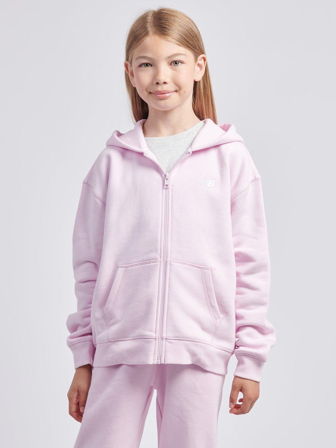 Product image 1 of 8, which shows New Balance Kids' Logo Brushed Back Zip Hoodie, Light Raspberry, 7-8 years