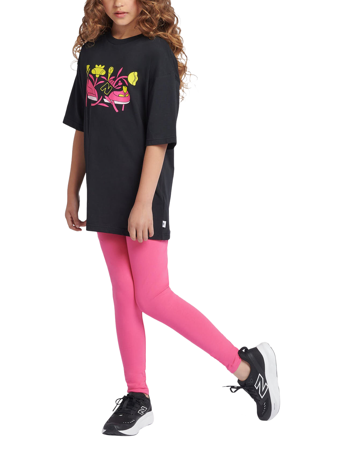 Product image 6 of 9, which shows New Balance Kids' Floral Shoe Tee, Caviar, 7-8 years
