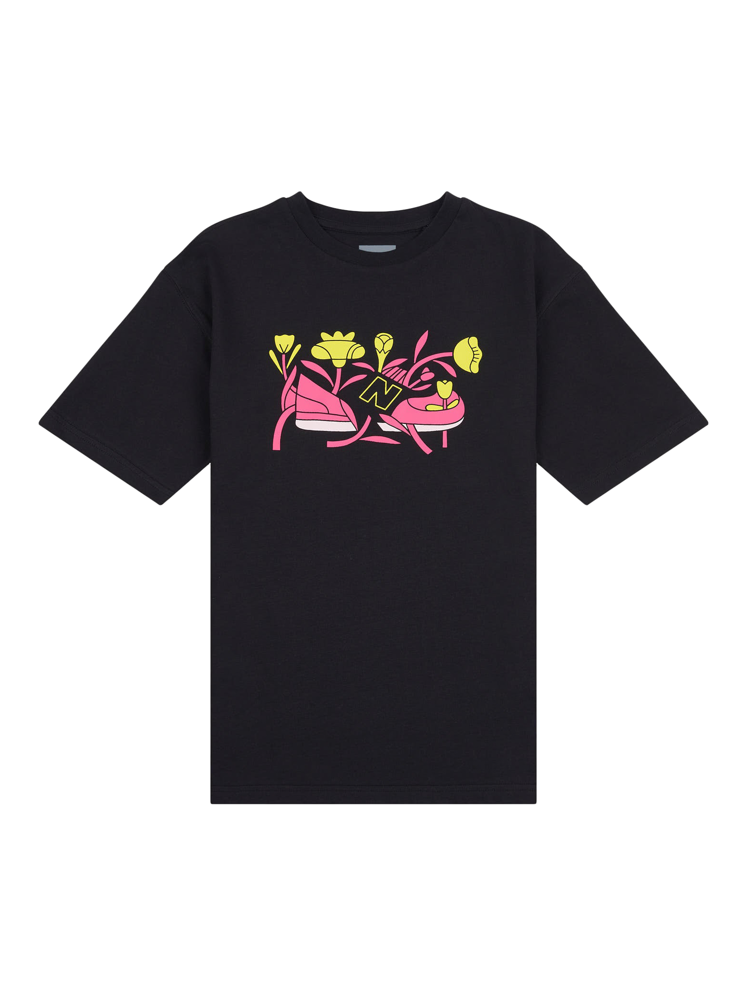 Product image 7 of 9, which shows New Balance Kids' Floral Shoe Tee, Caviar, 7-8 years