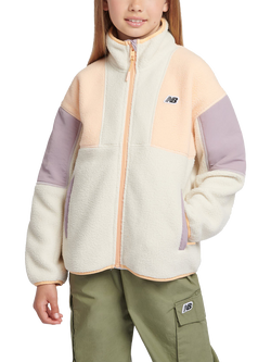 New Balance Kids' Funnel Neck Colour Block Borg Fleece, Linen, Linen