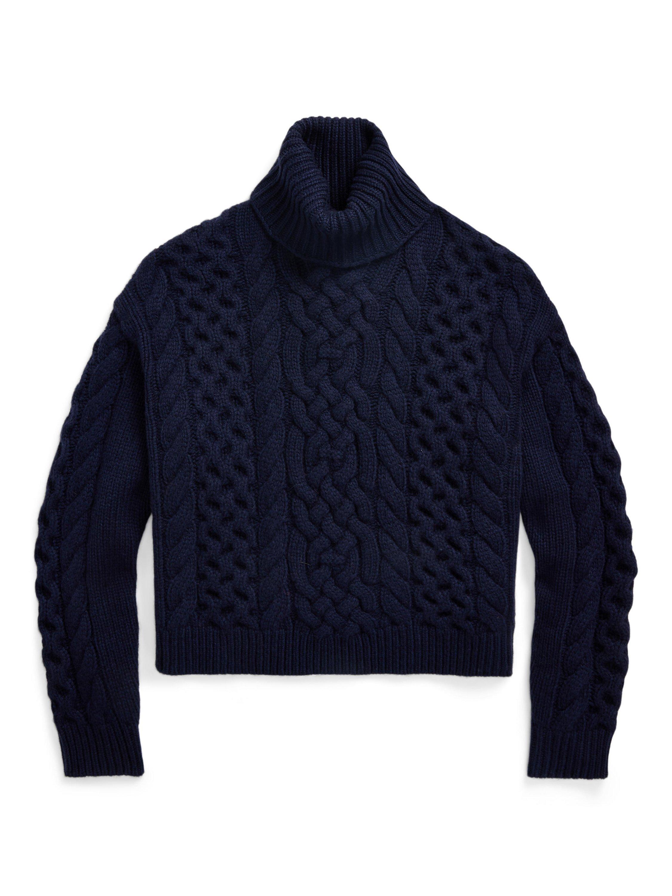 Product image 5 of 5, which shows Polo Ralph Lauren Aran Wool Cable Knit Jumper, Navy, XS