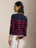 Polo Ralph Lauren Julianna Wool Cashmere Stripe Jumper, Navy/Red