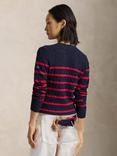 Polo Ralph Lauren Julianna Wool Cashmere Stripe Jumper, Navy/Red