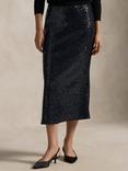 Polo Ralph Lauren Sequin Stretch Mesh Midi Skirt, Deep Navy