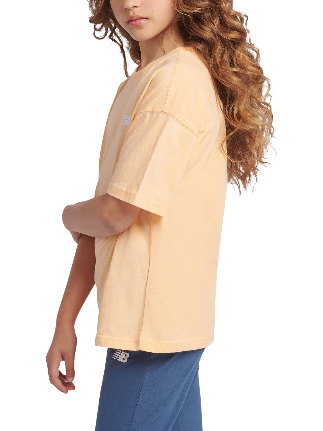 Product image 2 of 8, which shows New Balance Kids' Cotton Logo T-Shirt, Peach Blossom, 7-8 years