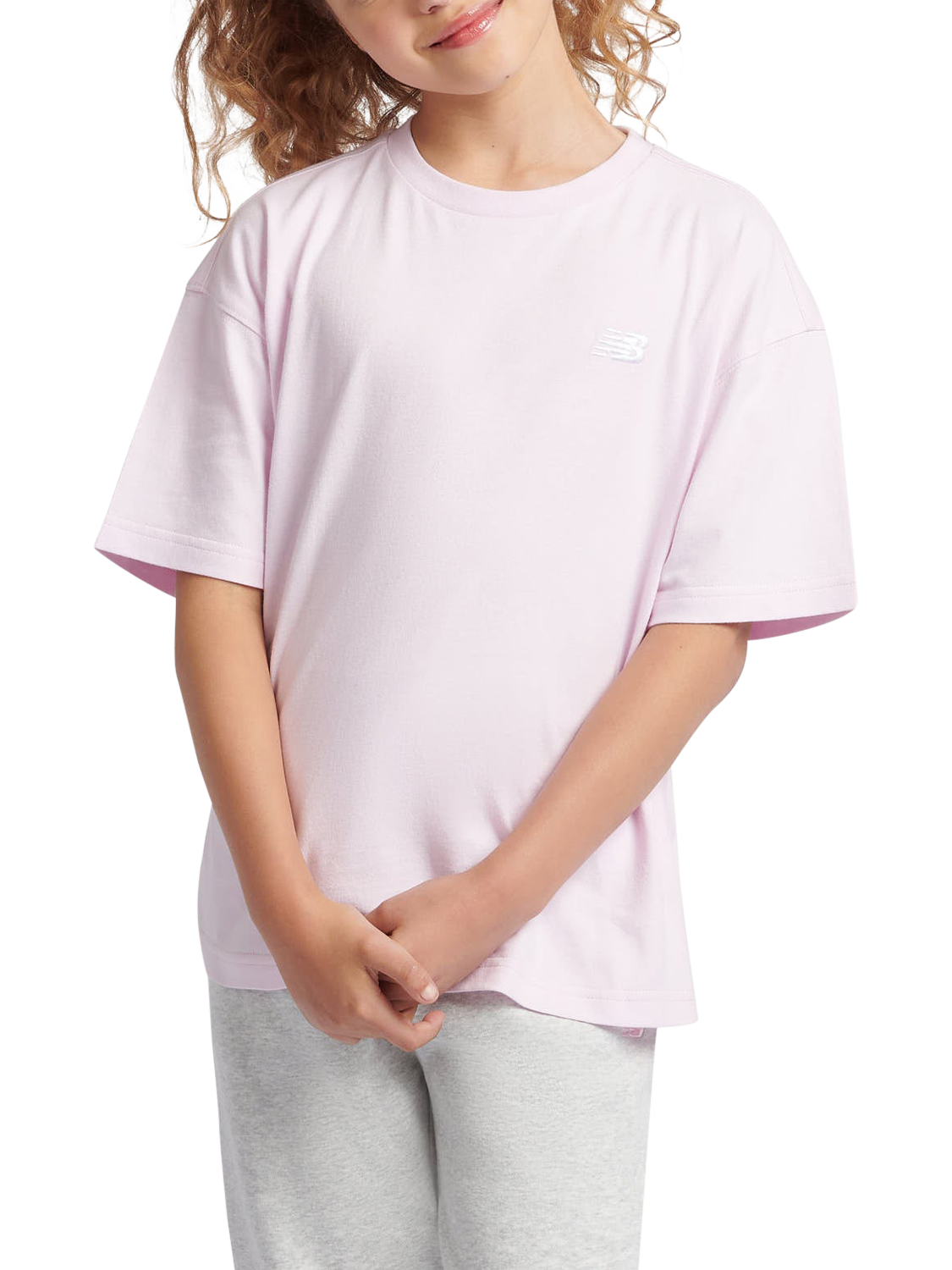 Product image 1 of 8, which shows New Balance Kids' Cotton Logo T-Shirt, Light Raspberry, 7-8 years
