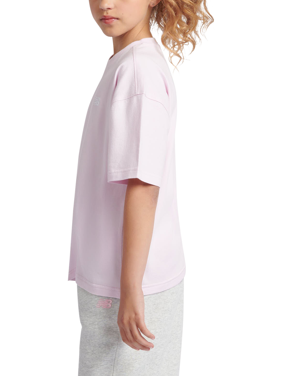 Product image 2 of 8, which shows New Balance Kids' Cotton Logo T-Shirt, Light Raspberry, 7-8 years
