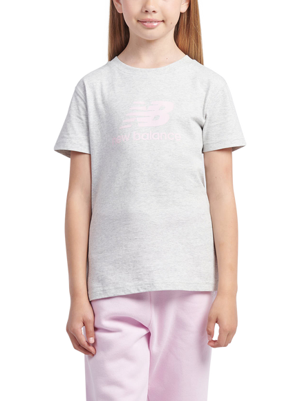 New Balance Kids' Stacked Logo Cotton T-Shirt, Ash Heather