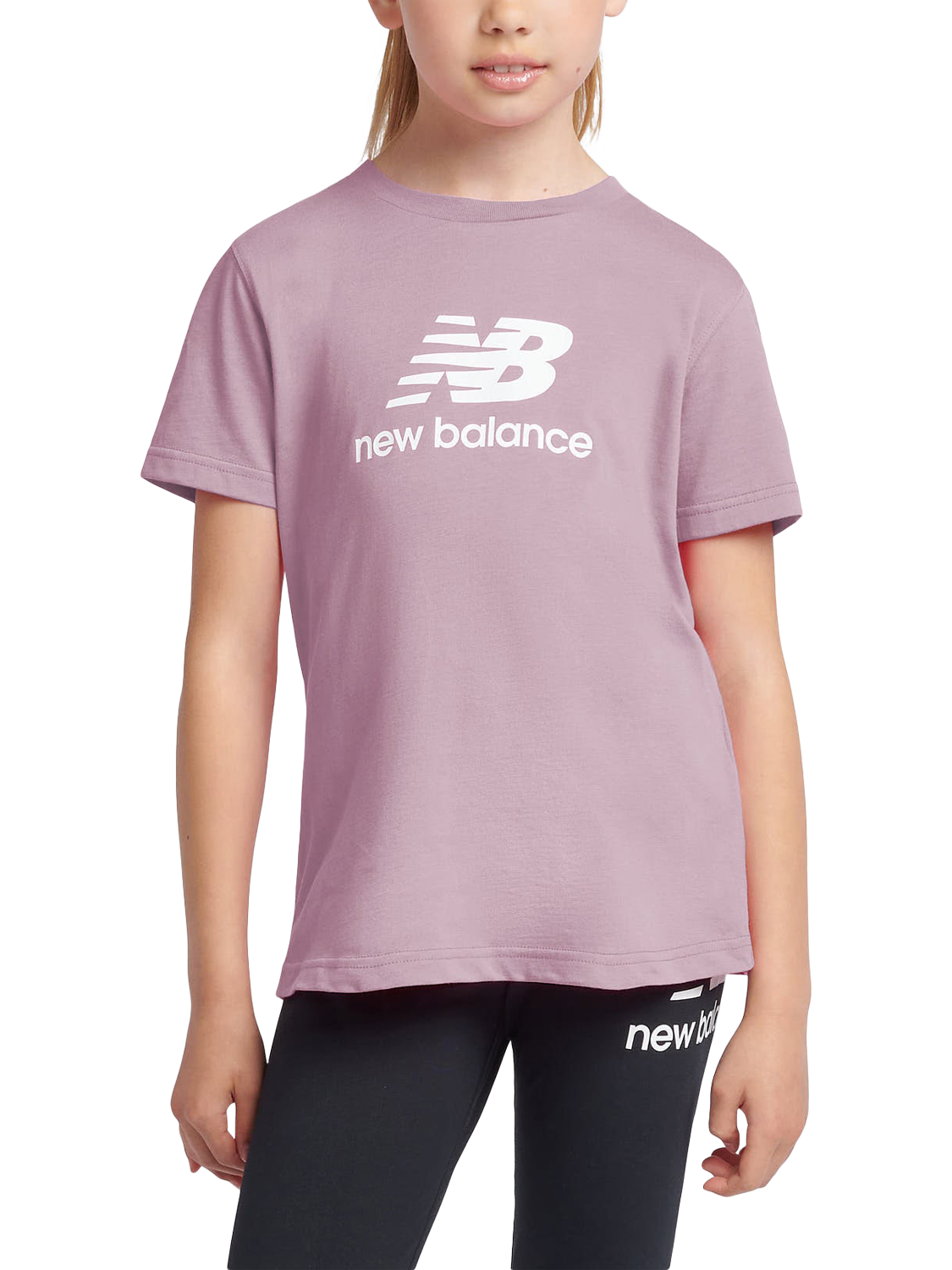 Product image 1 of 8, which shows New Balance Kids' Stacked Logo Cotton T-Shirt, Ice Wine, 7-8 years