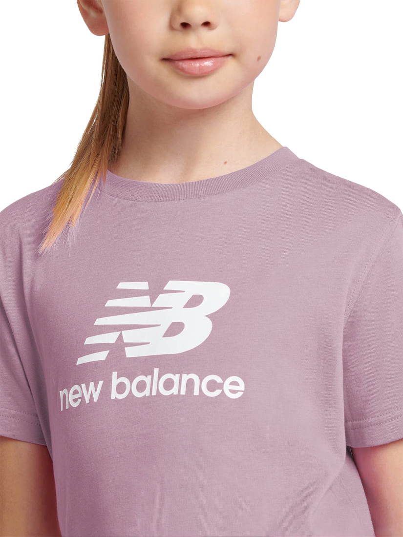 Product image 4 of 8, which shows New Balance Kids' Stacked Logo Cotton T-Shirt, Ice Wine, 7-8 years