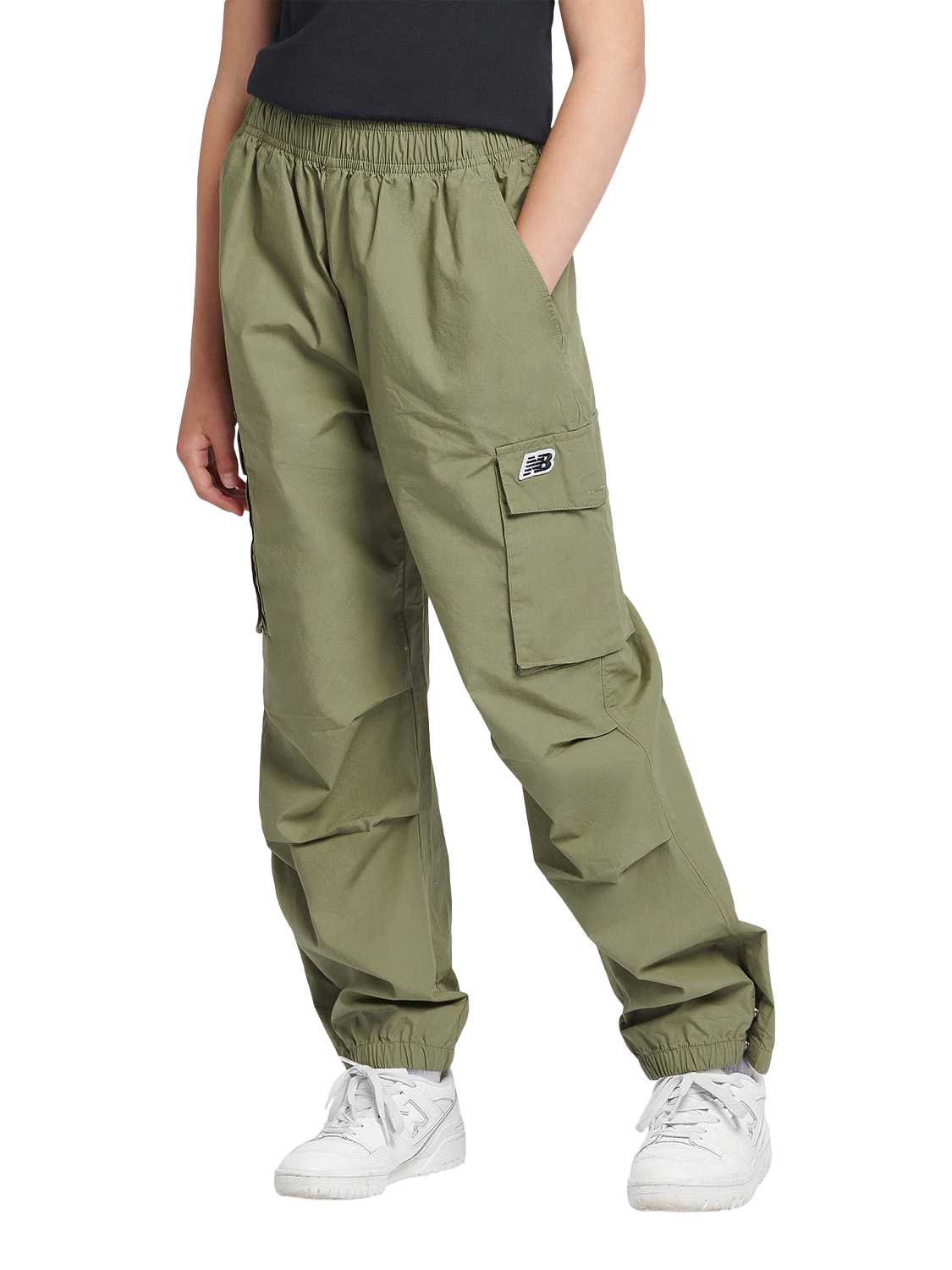 Product image 1 of 10, which shows New Balance Kids' Premium Cotton Cargo Trousers, Dark Olivine, 7-8 years