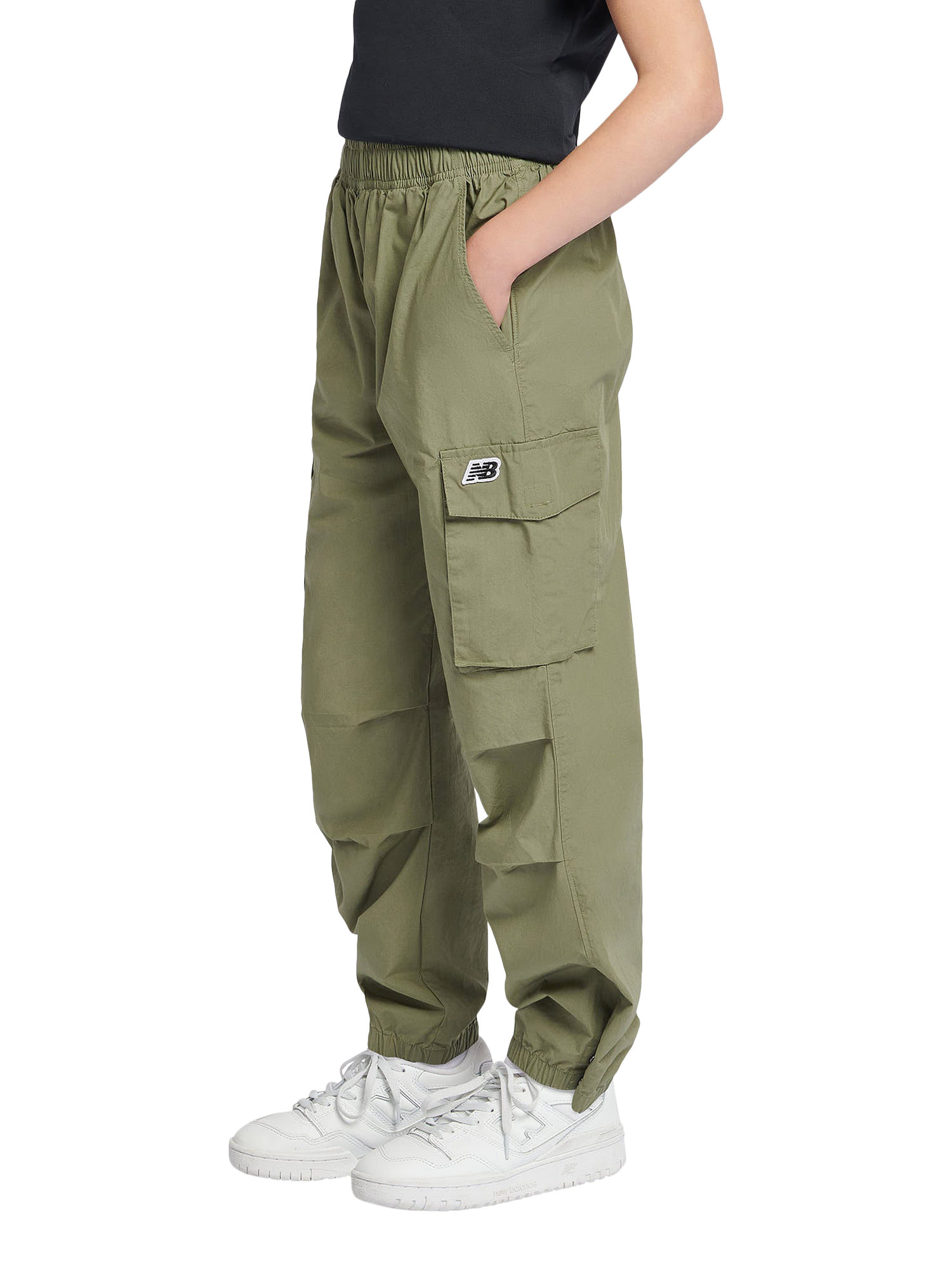 Product image 2 of 10, which shows New Balance Kids' Premium Cotton Cargo Trousers, Dark Olivine, 7-8 years