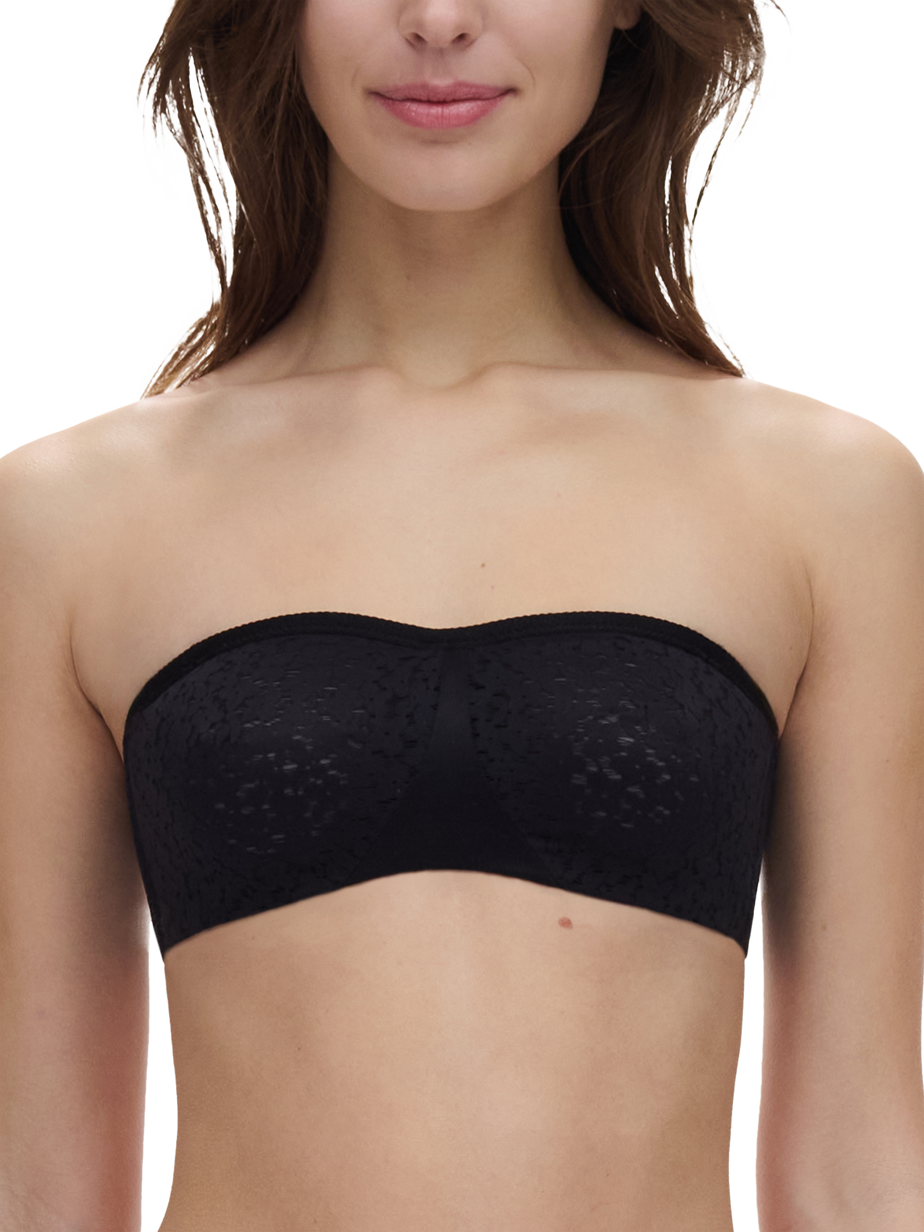 Product image 1 of 7, which shows Chantelle Norah Comfort Underwired Bandeau Strapless Bra, Black, 32C