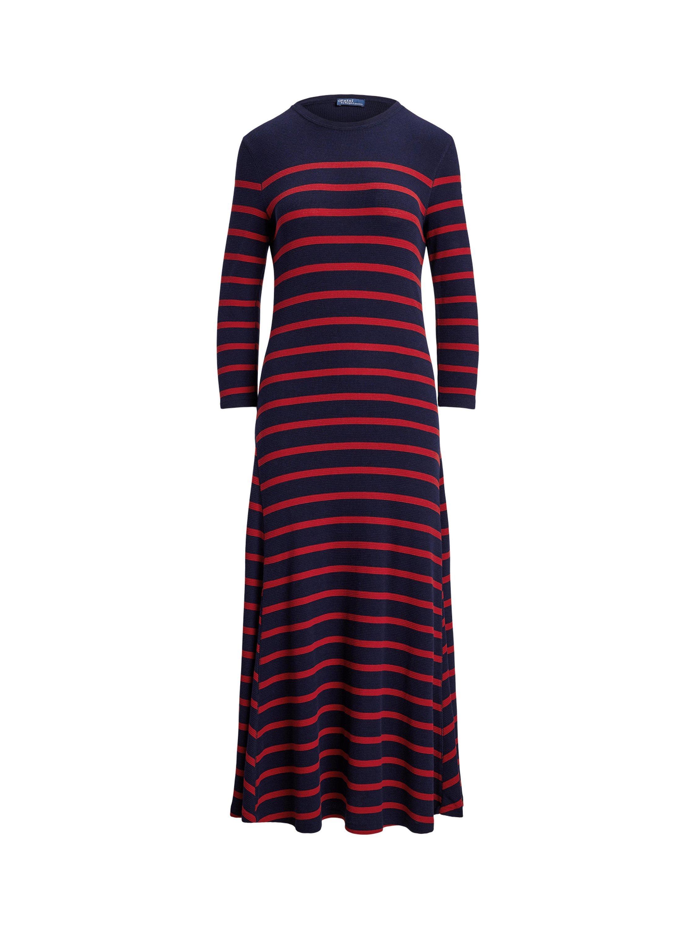 Product image 5 of 5, which shows Polo Ralph Lauren Striped Cotton Blend Maxi Dress, Navy/Red, XS
