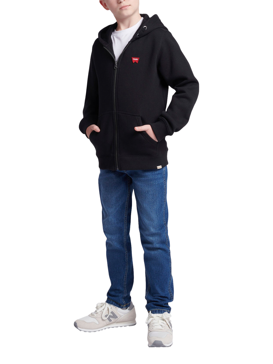 Product image 5 of 9, which shows Wrangler Kids' Festival Badge Zip Up Hoodie, Black, 7-8 years