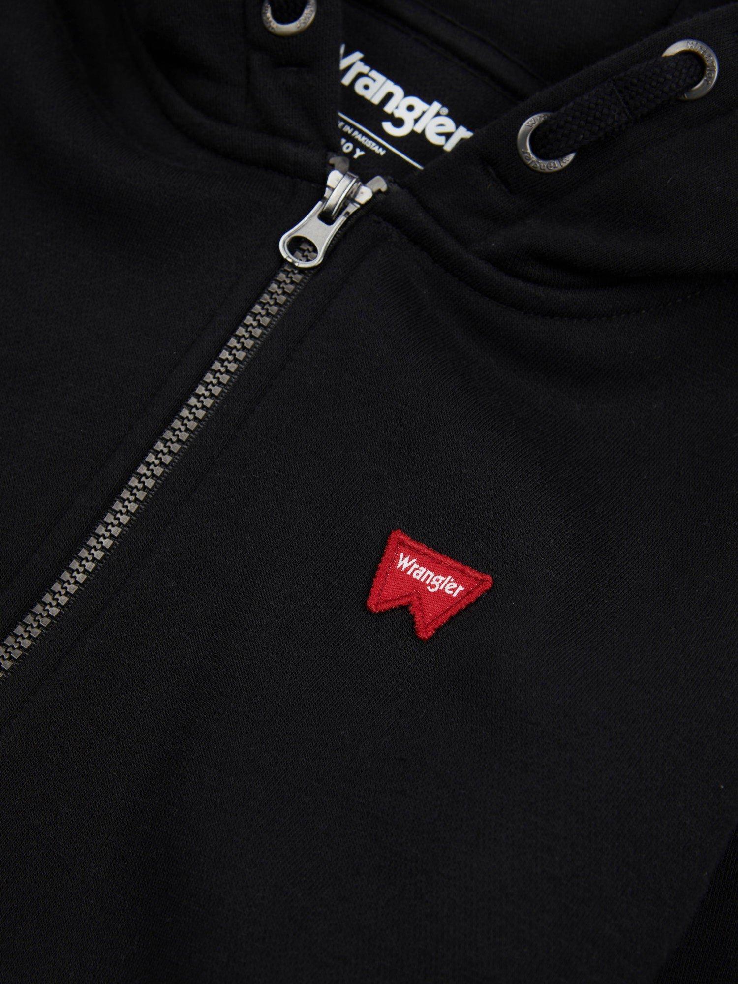 Product image 8 of 9, which shows Wrangler Kids' Festival Badge Zip Up Hoodie, Black, 7-8 years
