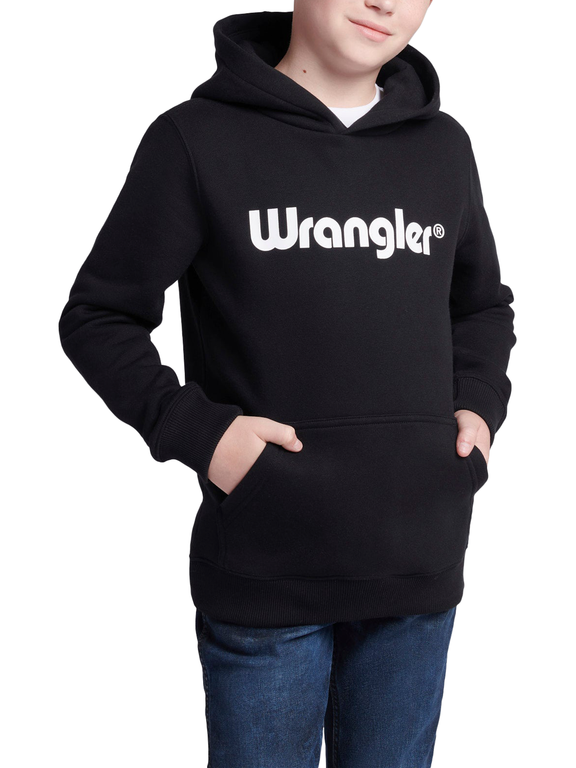 Product image 1 of 8, which shows Wrangler Kids' Tubular Graphic Hoodie, Black, 7-8 years