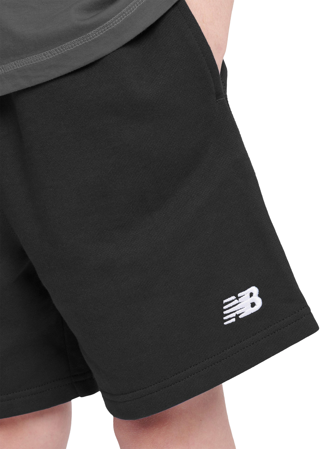 Product image 2 of 7, which shows New Balance Kids' French Terry Small Logo Shorts, Caviar, 7-8 years